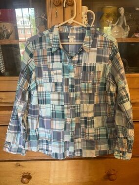 L.L. Bean Plaid Button-Up Shirt in Blue, Green, Tan